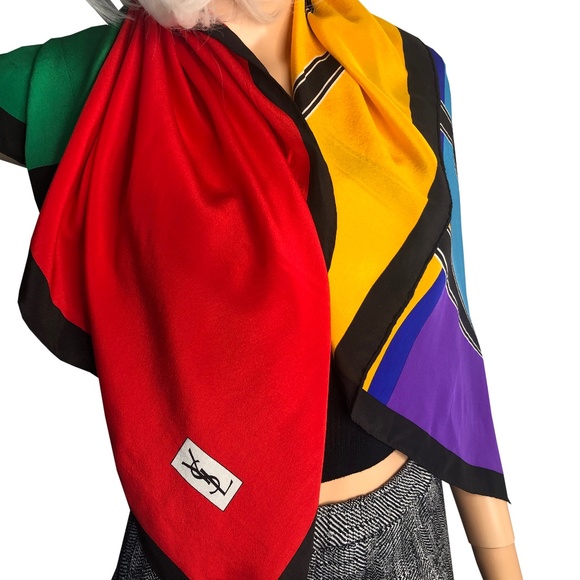 Vintage YSL colour block pattern sillk scarf - Picture 1 of 1